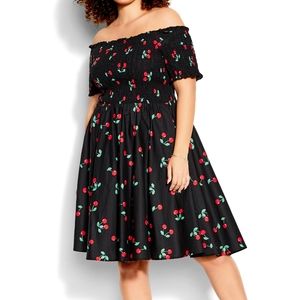 City Chic Plus Size 14 Cherry Pie Black Dress